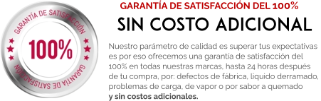Nuestro parámetro de calidad es superar tus expectativas  es por eso ofrecemos una garantía de satisfacción del  100% en todas nuestras marcas, hasta 24 horas después  de tu compra, por: defectos de fábrica, liquido derramado,  problemas de carga, de vapor o por sabor a quemado y sin costos adicionales.  GARANTÍA DE SATISFACCIÓN DEL 100% SIN COSTO ADICIONAL